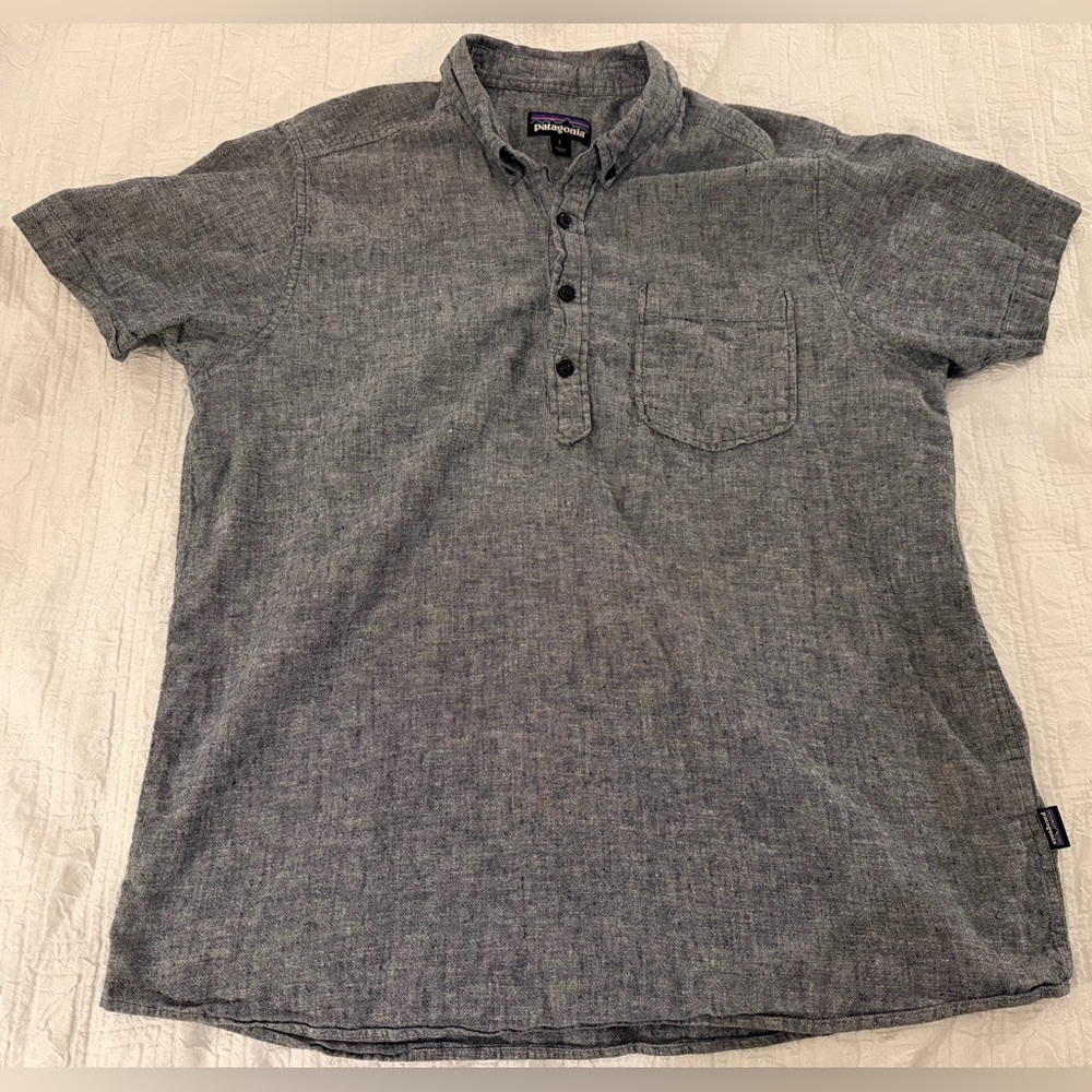 Patagonia Back Step Pullover Henley Shirt Organic Cotton Blue Gray Men’s Large